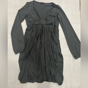 [M]Sandro Ferrone Rome Elegant Black Long Sleeve Deep V Pleated Mini Dress Bow